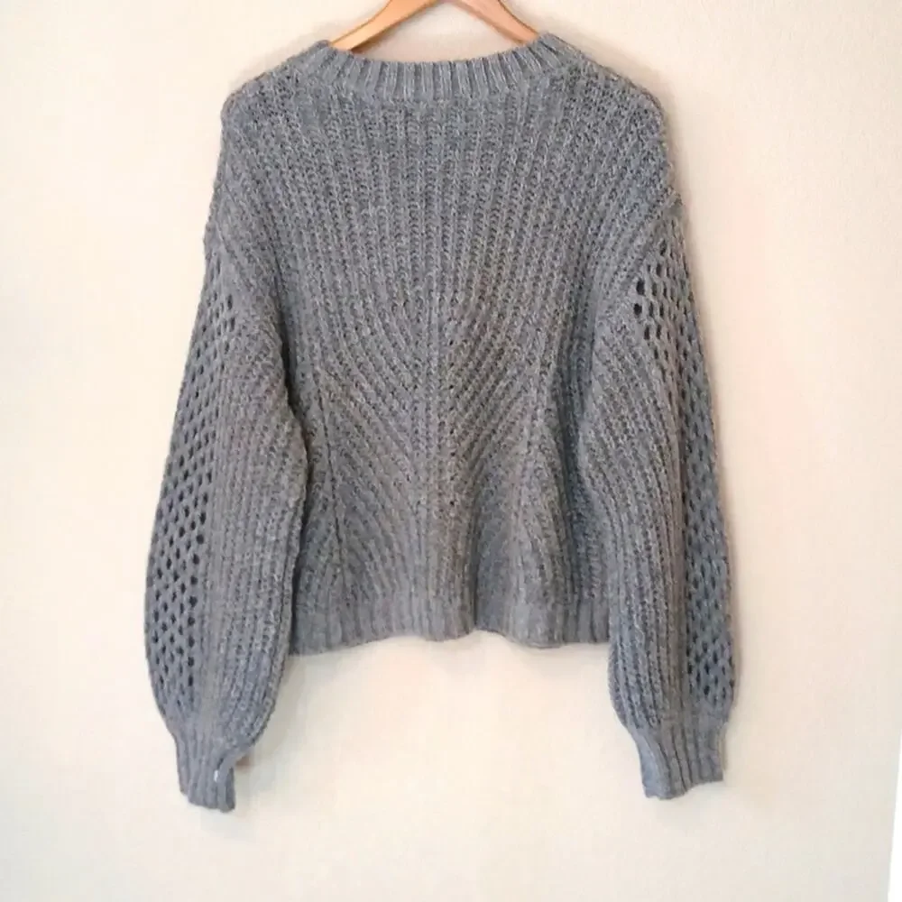 Amuse Society gray bell sleeve open knit sweater